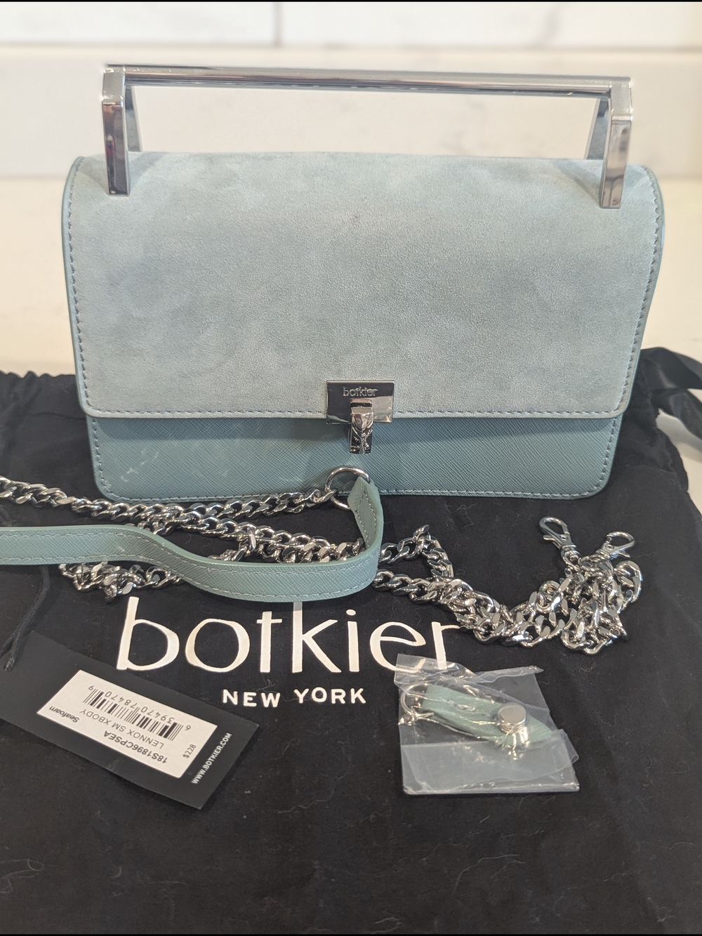 Botkier New York Lennox Blue Suede & Leather Chain Mini Shoulder Bag - Picture 2 of 10